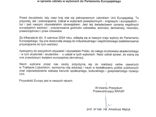 Apel Prezydium KRASP w sprawie udziału w wyborach do Parlamentu Europejskiego