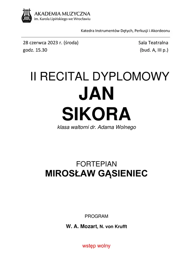 II Recital Dyplomowy Jana Sikory