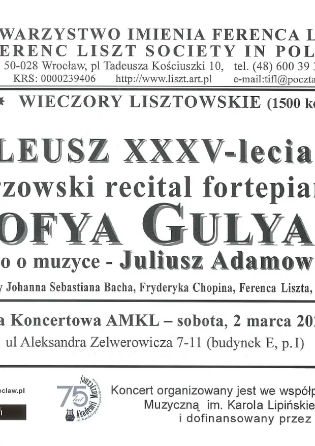 Sofya Gulyak - Koncert Jubileuszowy Towarzystwa im. F. Liszta