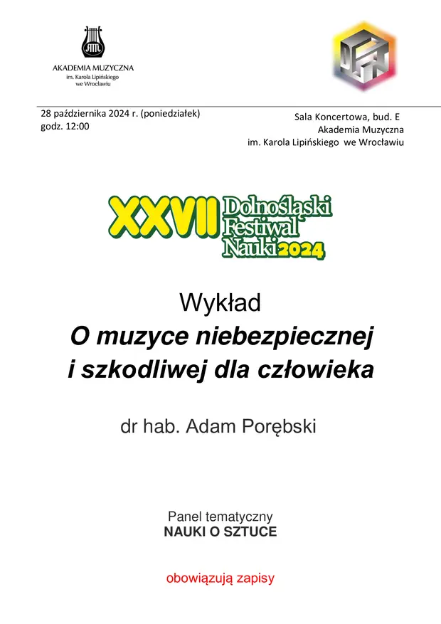 Wykład &bdquo;O muzyce niebezpiecznej i szkodliwej dla człowieka&rdquo;