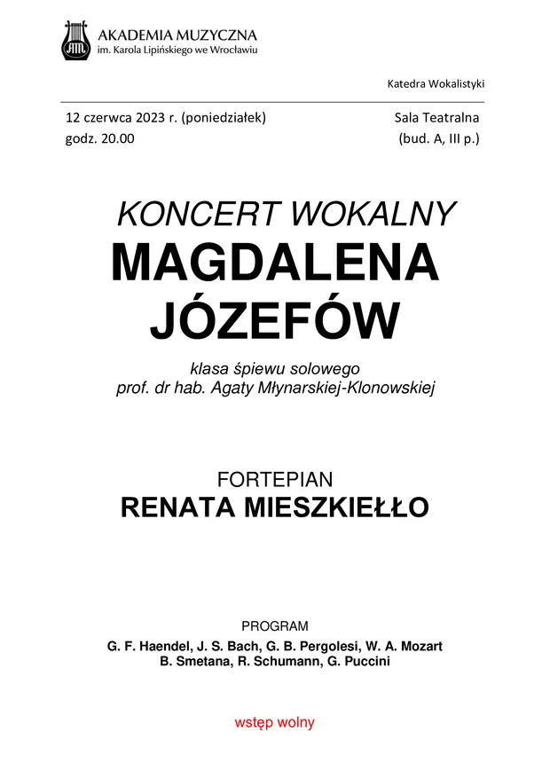 Koncert Wokalny Magdaleny J&oacute;zef&oacute;w