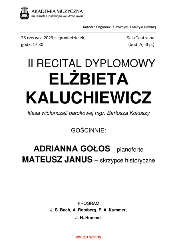 II Recital Dyplomowy Elżbiety Kaluchiewicz