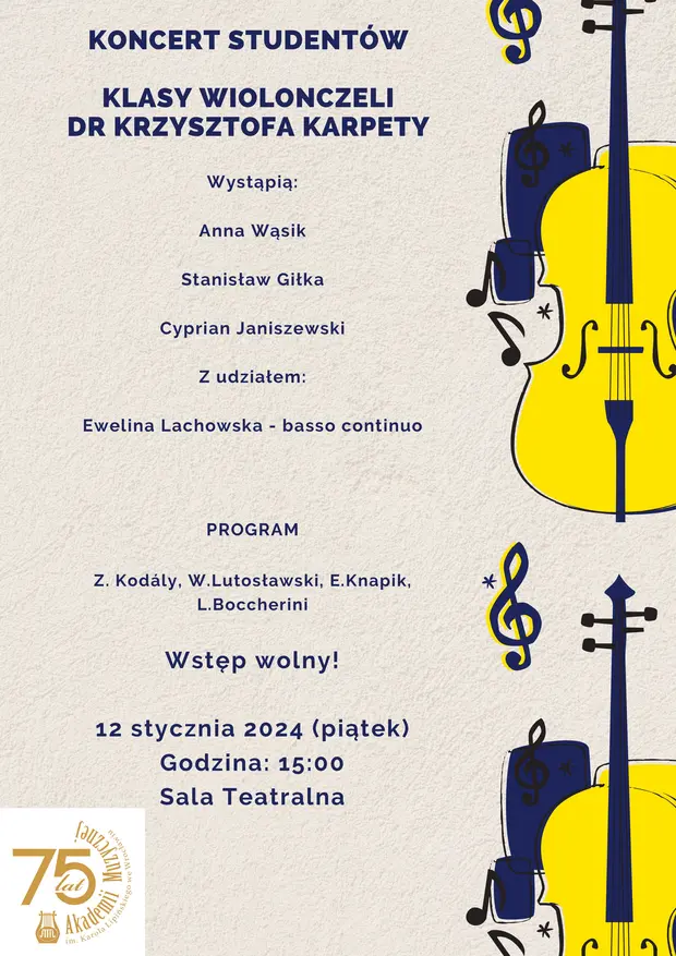 Koncert student&oacute;w klasy wiolonczeli