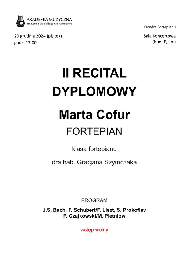 Recital Dyplomowy - Marta Cofur