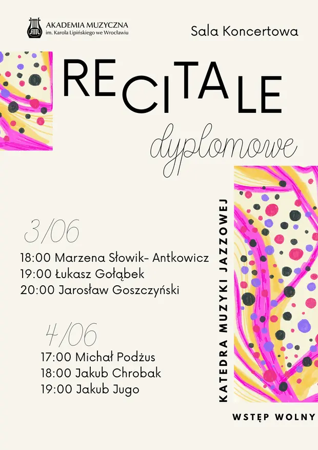 Recitale dyplomowe student&oacute;w Katedry Muzyki Jazzowej