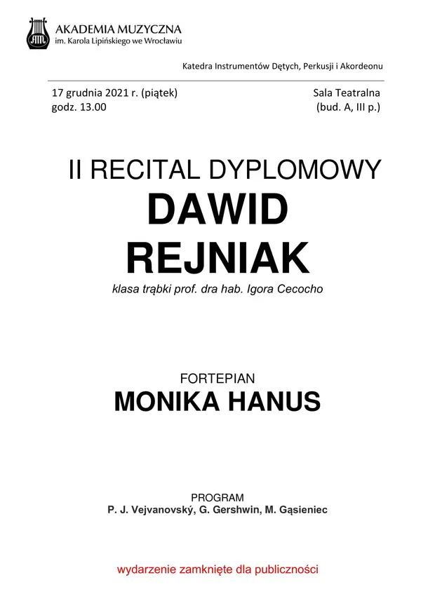 II Recital dyplomowy Dawida Rejniaka