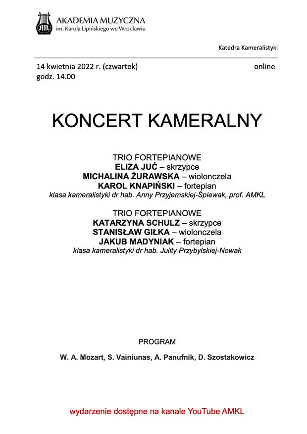 Koncert kameralny &ndash; tria fortepianowe