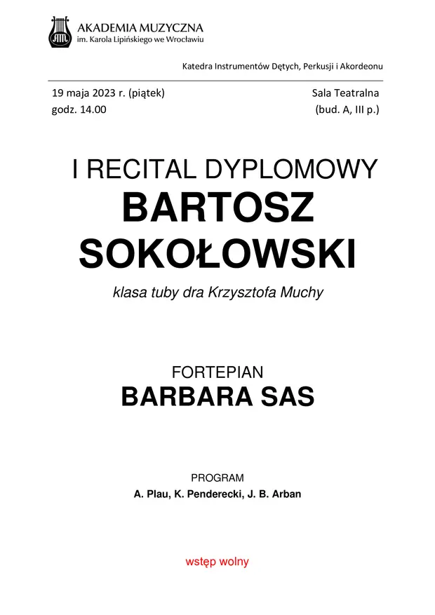I Recital Dyplomowy Bartosza Sokołowskiego