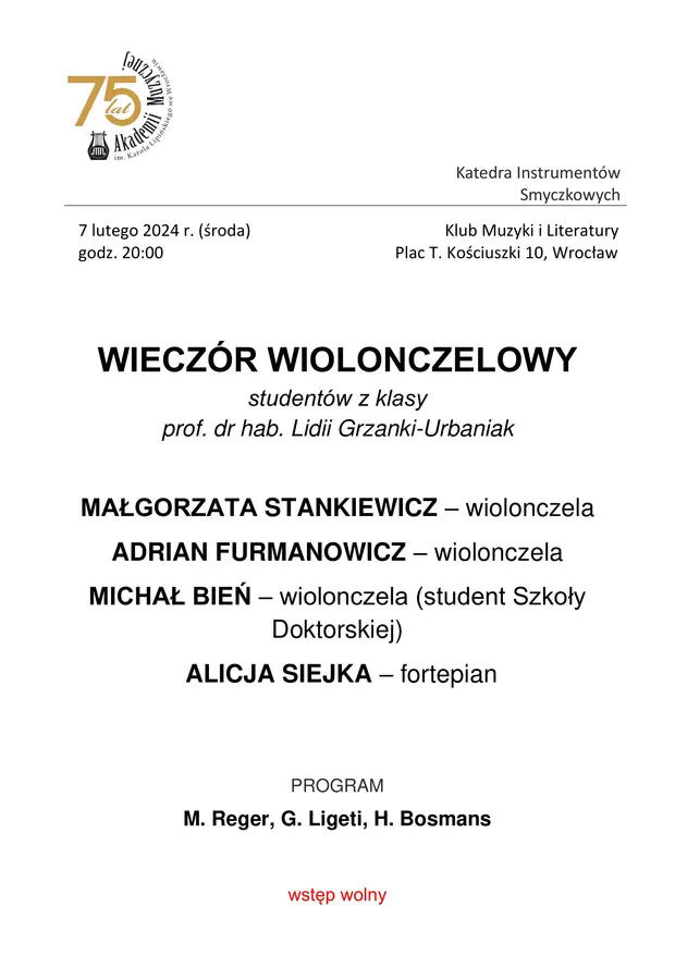 Koncert klasy wiolonczeli