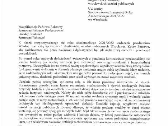 List od Prezydenta Rzeczypospolitej Polskiej Andrzeja Dudy