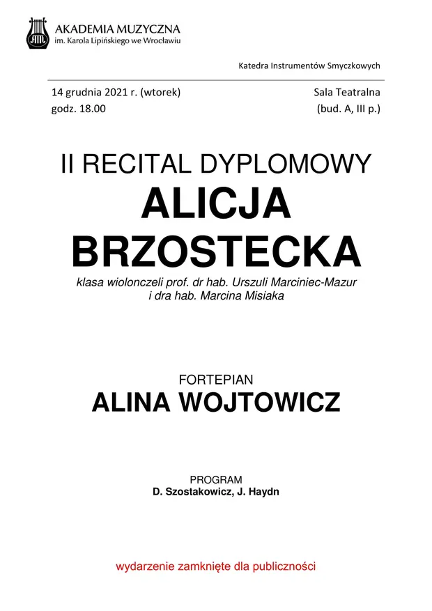 II Recital dyplomowy Alicji Brzosteckiej
