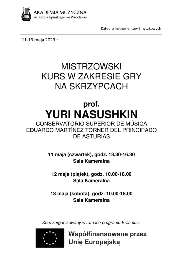 Mistrzowski kurs w zakresie gry na skrzypcach prof. Yuri Nasushkin