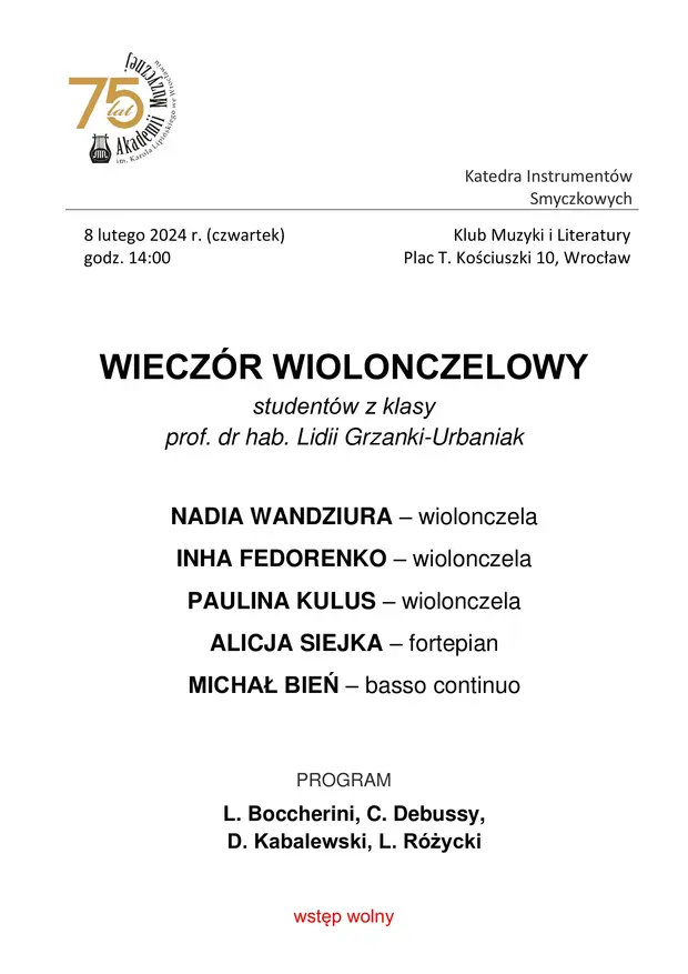 Koncert klasy wiolonczeli