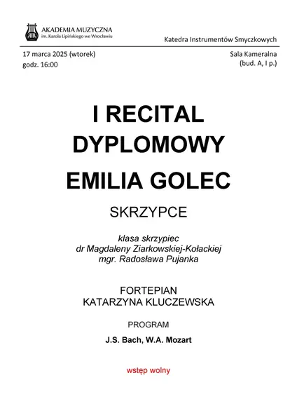 I Recital dyplomowy Emilii Golec