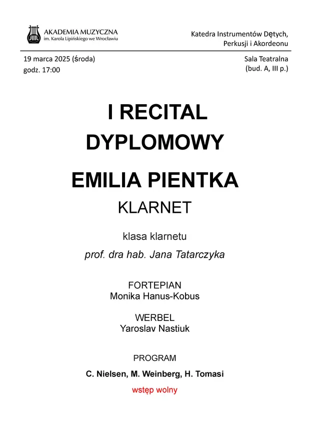 Recital Dyplomowy - Emilia Pientka