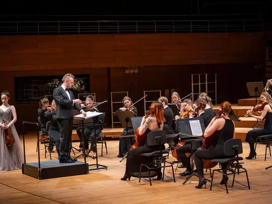 Barbara Żołnierczyk, PhD hab. Wojciech Rodek and the Academic Chamber Orchestra