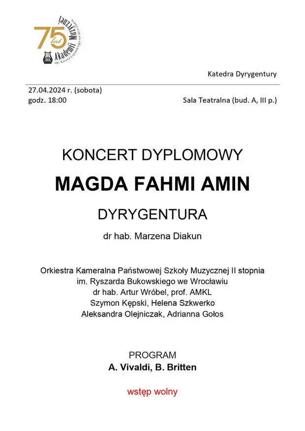 Koncert dyplomowy Magda Fahmi Amin