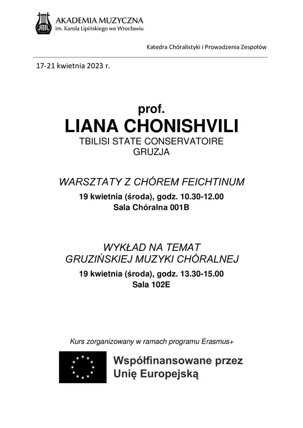 Gruzińska Muzyka Ch&oacute;ralna - wykład prof. Liany Chonishvili oraz warsztaty z Ch&oacute;rem Feichtinum