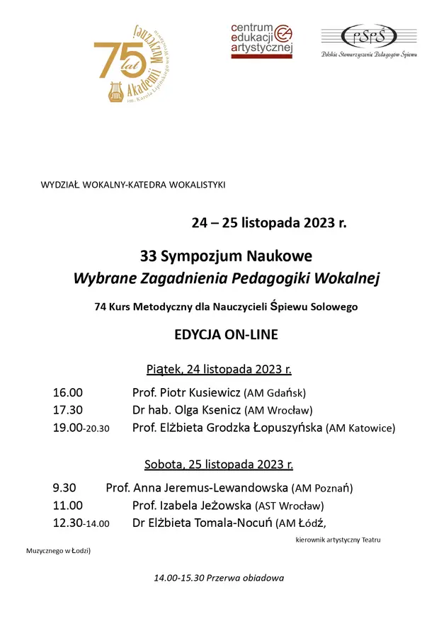 25. Sympozjum Naukowe &bdquo;Wybrane Problemy Wokalistyki&rdquo;