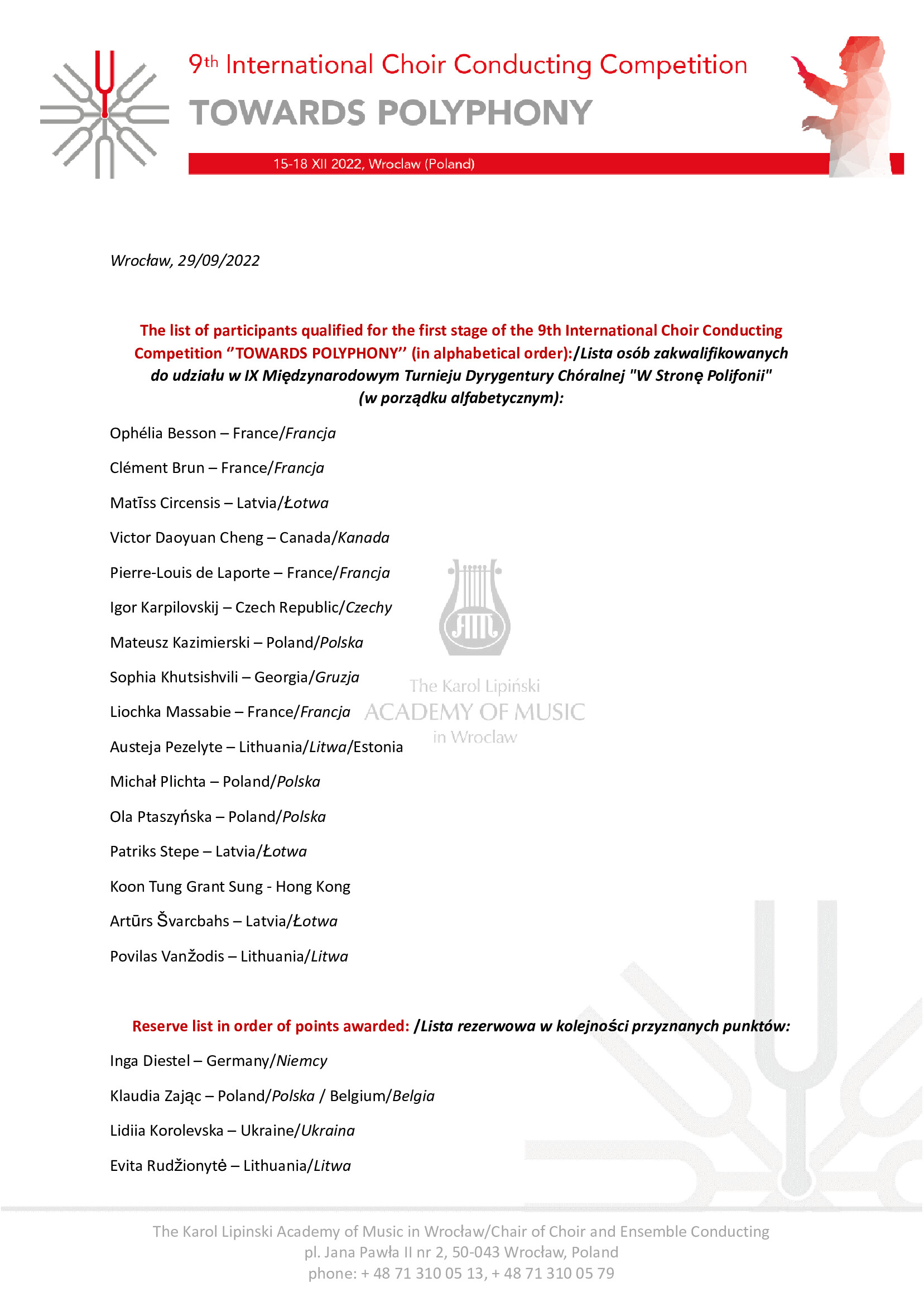 the list of participants