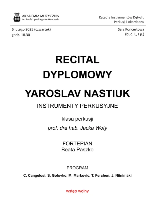 Recital Dyplomowy - Yaroslav Nastiuk
