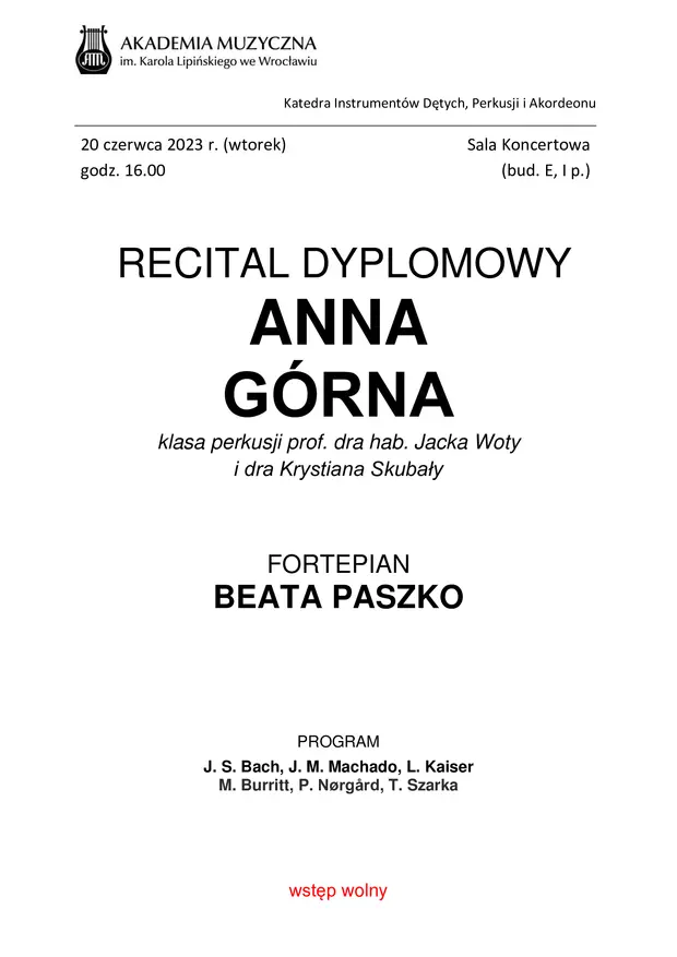 II Recital dyplomowy Anna G&oacute;rna