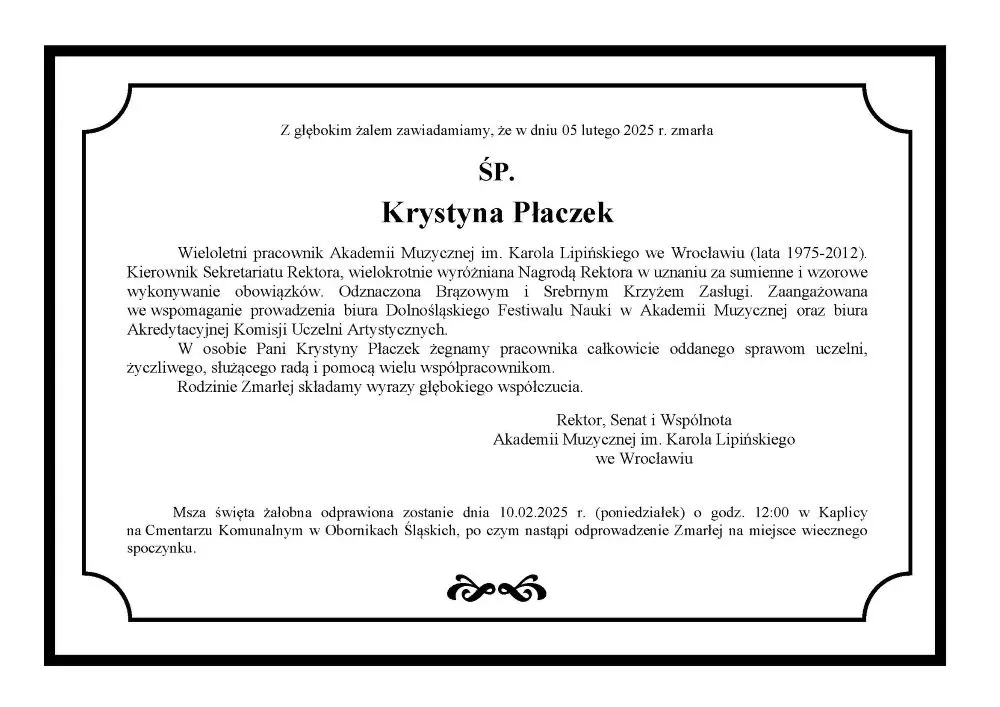 Pożegnanie śp. Krystyny Płaczek