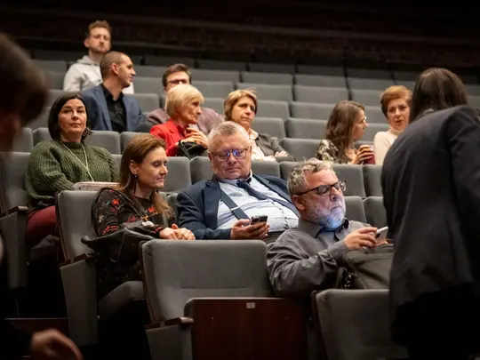 Members of the AMKL community gathered in the Concert Hall during the election of the Rector of the Karol Lipiński Academy of Music in Wrocław for the 2024-2028 term