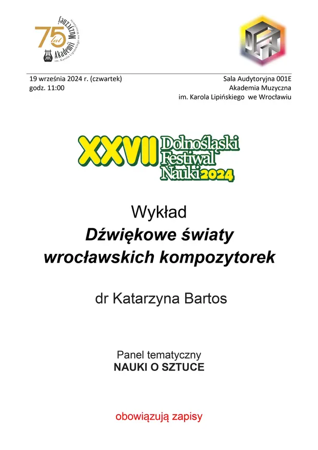 Wykład &bdquo;Dźwiękowe światy wrocławskich kompozytorek&rdquo;