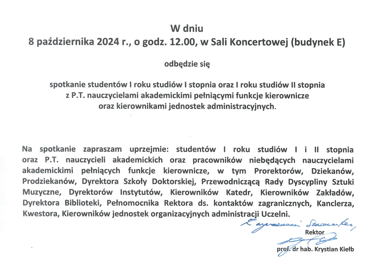 Spotkanie studentów I roku studiów I i II stopnia