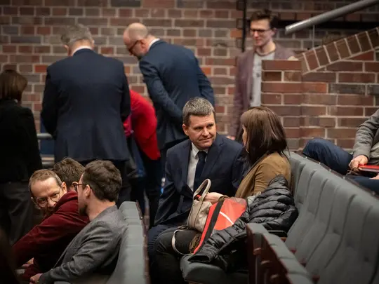 Members of the AMKL community gathered in the Concert Hall during the election of the Rector of the Karol Lipiński Academy of Music in Wrocław for the 2024-2028 term