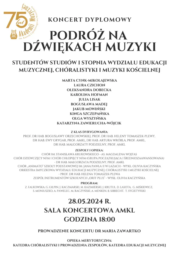 Koncert dyplomowy &bdquo;Podr&oacute;ż na dźwiękach muzyki&rdquo;