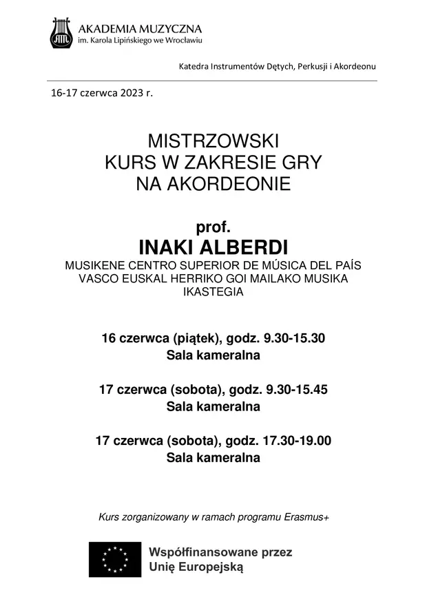 Mistrzowski kurs w zakresie gry na akordeonie prof. Inaki Alberdi