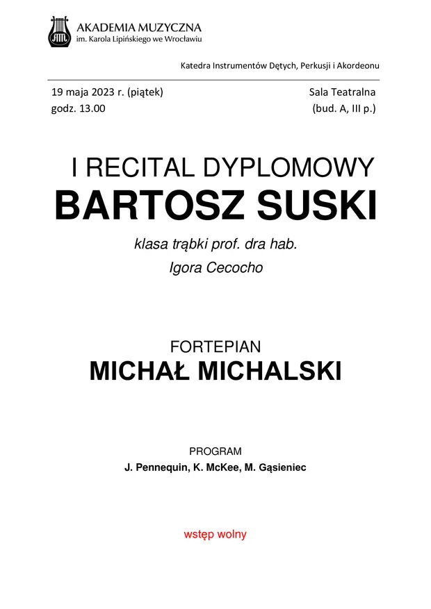 I Recital Dyplomowy Bartosza Suskiego