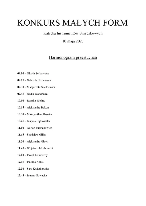 Konkurs Małych Form Katedry Instrument&oacute;w Smyczkowych