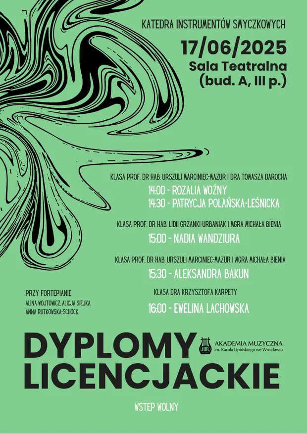Dyplomy licencjackie Katedry Instrument&oacute;w Smyczkowych