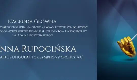 Banner z informacją o zwycięstwie Hanny Rupocińskiej w Konkursie Kompozytorskim na obowiązkowy utwór symfoniczny