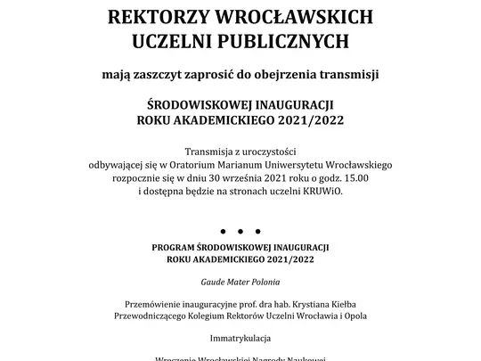 Brak nazwy opis - Środowiskowa Inauguracja Roku Akademickiego 2021/2022