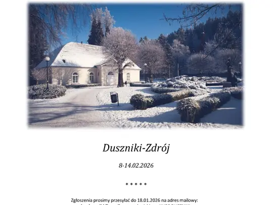 Informator kursu na białym tle ze zdjęciem Dworku Chopina w Dusznikach-Zdroju. Treść dostępna w tekście wydarzenia.